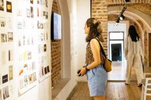 Woman at a museum exhibition.